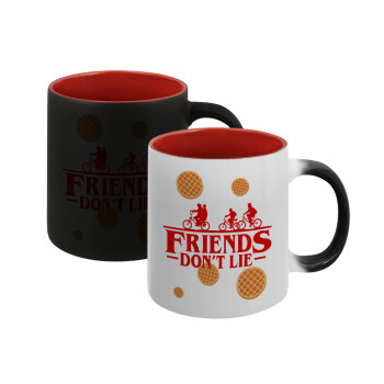 Friends Don't Lie, Stranger Things, Κούπα Μαγική εσωτερικό κόκκινο, κεραμική, 330ml που αλλάζει χρώμα με το ζεστό ρόφημα