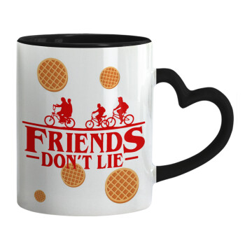 Friends Don't Lie, Stranger Things, Mug heart black handle, ceramic, 330ml