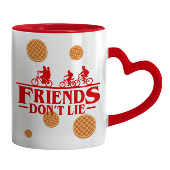 Friends Don't Lie, Stranger Things, Mug heart red handle, ceramic, 330ml