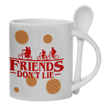 Friends Don't Lie, Stranger Things, Ceramic coffee mug with Spoon, 330ml (1pcs)