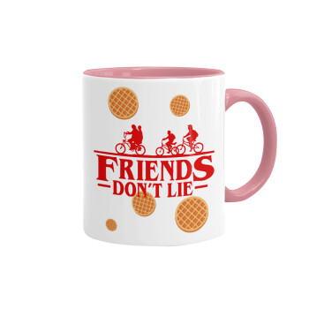 Friends Don't Lie, Stranger Things, Κούπα χρωματιστή ροζ, κεραμική, 330ml
