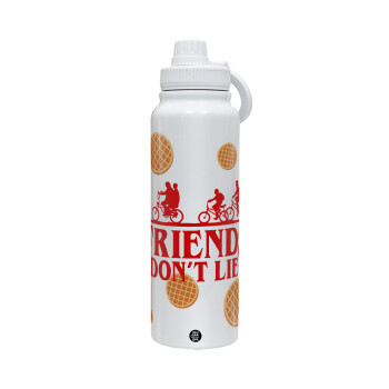 Friends Don't Lie, Stranger Things, 1L Stainless Steel Thermal Bottle with Phone Holder & Double Wall Insulation