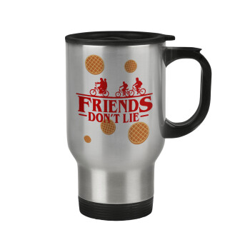 Friends Don't Lie, Stranger Things, Stainless steel travel mug with lid, double wall 450ml