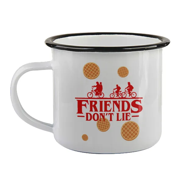 Friends Don't Lie — Enamel mug with black rim, 360ml