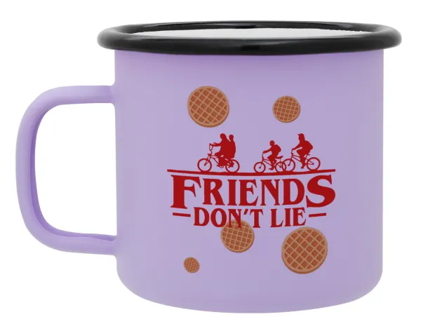 Friends Don't Lie — Metal enamel mug, matte light pastel purple, 360ml