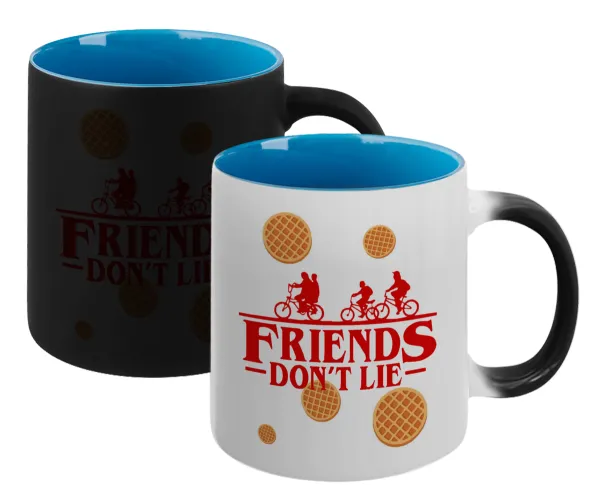 Friends Don't Lie — Magic mug with blue interior, ceramic, 330ml, changes colour with hot drinks