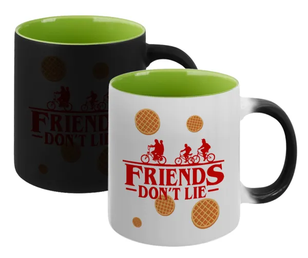 Friends Don't Lie — Magic mug with green interior, ceramic, 330ml, changes colour with hot drinks