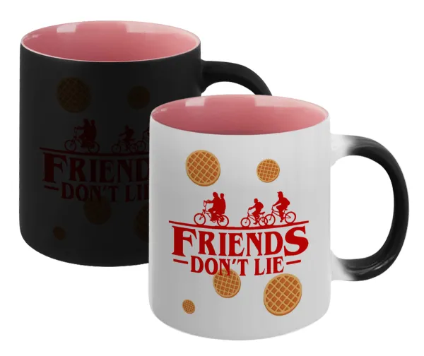 Friends Don't Lie — Magic mug with pink interior, ceramic, 330ml, changes colour with hot drinks