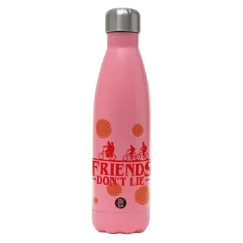 Friends Don't Lie, Stranger Things, Metal mug thermos Pink Mat (Stainless steel), double wall, 500ml