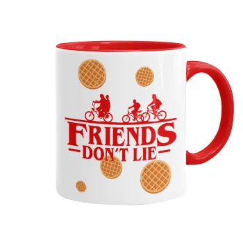 Friends Don't Lie, Stranger Things, Κούπα χρωματιστή κόκκινη, κεραμική, 330ml