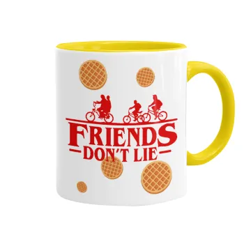 Friends Don't Lie, Stranger Things, Κούπα χρωματιστή κίτρινη, κεραμική, 330ml