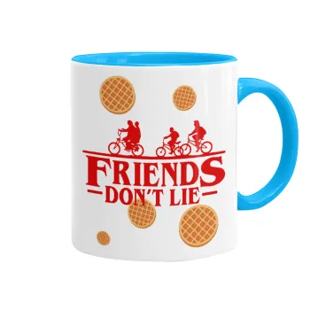 Friends Don't Lie, Stranger Things, Κούπα χρωματιστή γαλάζια, κεραμική, 330ml