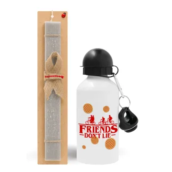 Friends Don't Lie, Stranger Things, Easter Set, metallic aluminum water bottle (500ml) & aromatic flat Easter candle (30cm) (GRAY)