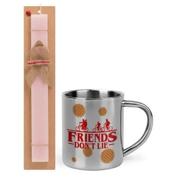 Friends Don't Lie, Stranger Things, Easter Set, metallic thermal cup (300ml) & aromatic flat Easter candle (30cm) (PINK)