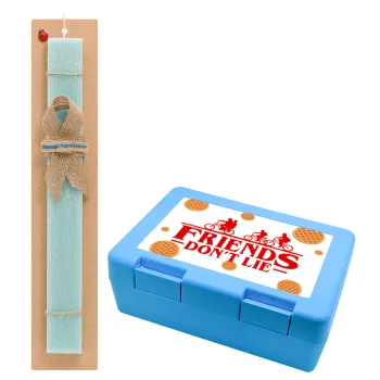 Friends Don't Lie, Stranger Things, Easter Set, children's snack container BLUE & Easter aromatic flat candle (30cm) (TURQUOISE)