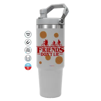 Friends Don't Lie, Stranger Things, GREY color, 890ml (30oz) stainless Steel Tumbler with Handle