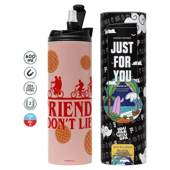 Friends Don't Lie, Stranger Things, Tumbler stainless steel PINK 600ml