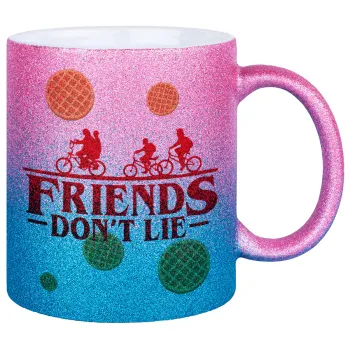 Friends Don't Lie, Stranger Things, Κούπα Χρυσή/Μπλε Glitter, κεραμική, 330ml
