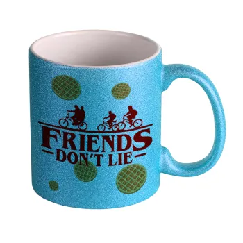 Friends Don't Lie, Stranger Things, Κούπα Σιέλ Glitter που γυαλίζει, κεραμική, 330ml