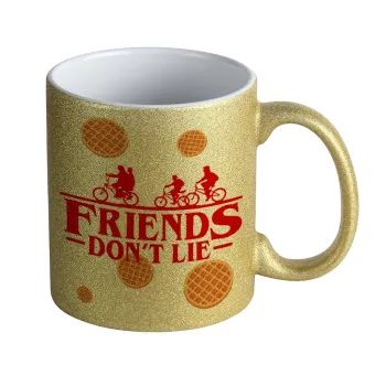 Friends Don't Lie, Stranger Things, Κούπα Χρυσή Glitter που γυαλίζει, κεραμική, 330ml