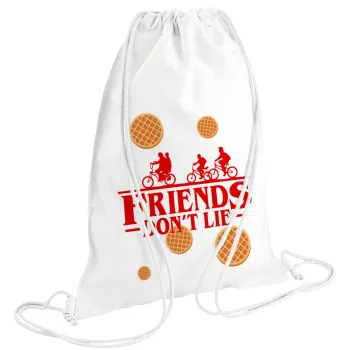 Friends Don't Lie, Stranger Things, Τσάντα πλάτης πουγκί GYMBAG λευκή (28x40cm)