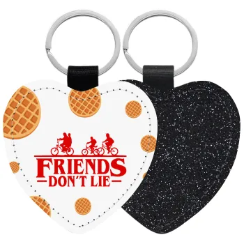 Friends Don't Lie, Stranger Things, Μπρελόκ PU δερμάτινο glitter καρδιά ΜΑΥΡΟ