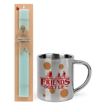 Friends Don't Lie, Stranger Things, Easter Set, metallic thermal cup (300ml) & aromatic flat Easter candle (30cm) (TURQUOISE)