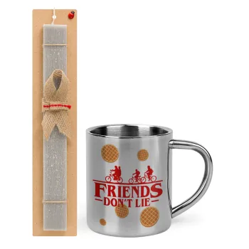 Friends Don't Lie, Stranger Things, Πασχαλινή Λαμπάδα με μεταλλική κούπα θερμό (300ml) & κερί αρωματικό πλακέ (30cm) (ΓΚΡΙ)