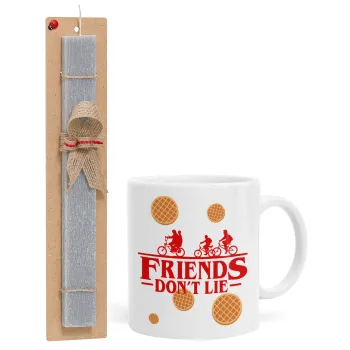 Friends Don't Lie, Stranger Things, Easter Set, Ceramic Cup (330ml) & Easter aromatic flat candle (30cm) (GRAY)