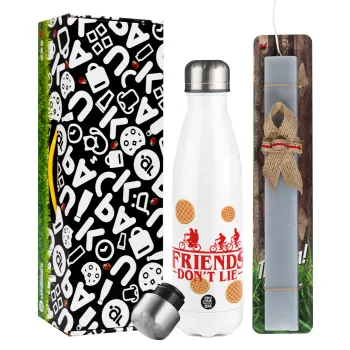Friends Don't Lie, Stranger Things, Easter candle, metallic white thermos bottle (500ml) & aromatic flat candle (30cm) (GRAY)