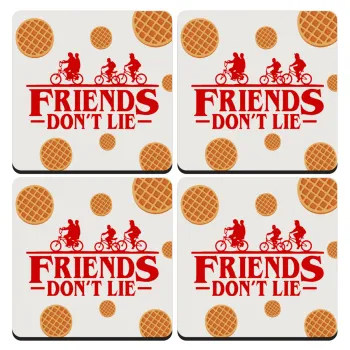 Friends Don't Lie, Stranger Things, ΣΕΤ 4 Σουβέρ ξύλινα τετράγωνα (9cm)