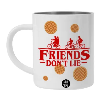 Friends Don't Lie, Stranger Things, Λευκή Ανοξείδωτη Μεταλλική Κούπα 450ml - Διπλού Τοιχώματος 