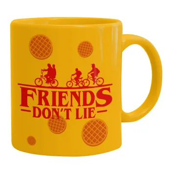 Friends Don't Lie, Stranger Things, Ceramic coffee mug yellow, 330ml