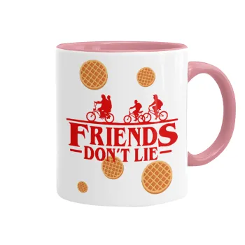 Friends Don't Lie, Stranger Things, Mug colored pink, ceramic, 330ml