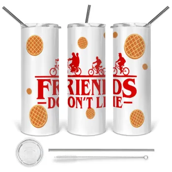 Friends Don't Lie, Stranger Things, Tumbler stainless steel 600ml, with metal straw & cleaning brush