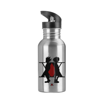 hunter x hunter, Water bottle Silver with straw, stainless steel 600ml