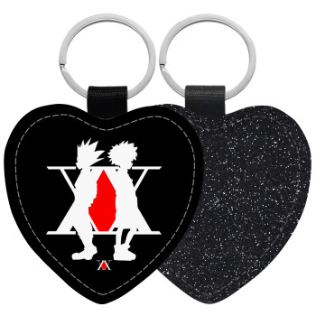 hunter x hunter, Μπρελόκ PU δερμάτινο glitter καρδιά ΜΑΥΡΟ