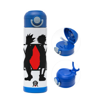 hunter x hunter, Children's hot water bottle, stainless steel, with safety straw, BLUE (500ml)