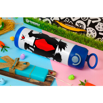 hunter x hunter, Easter candle, Childrens hot water bottle, stainless steel, with safety straw, BLUE (500ml)