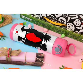 hunter x hunter, Easter candle, Childrens hot water bottle, stainless steel, with safety straw, PINK (500ml)