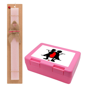 hunter x hunter, Easter Set, children's snack container PINK & scented flat Easter candle (30cm) (PINK)