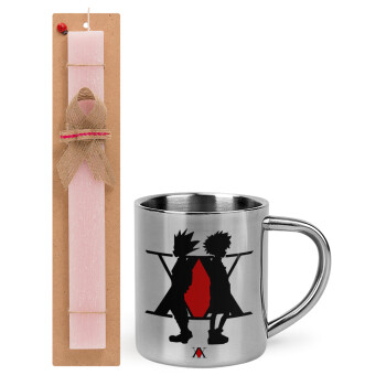 hunter x hunter, Easter Set, metallic thermal cup (300ml) & aromatic flat Easter candle (30cm) (PINK)