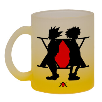 hunter x hunter, Κούπα γυάλινη δίχρωμη με βάση το κίτρινο ματ, 330ml