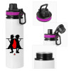 Metallic water bottle with safety lid, 850ml aluminum