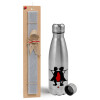 Easter Set, metallic Inox water bottle (750ml) & aromatic flat Easter candle (30cm) (GRAY)