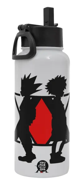hunter x hunter — Metal mug thermo White with Straw and Spout Lid (Stainless steel), double wall, 950ml