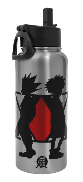 hunter x hunter — Metal mug thermo Silver with Straw and Spout Lid (Stainless steel), double wall, 950ml