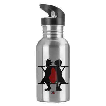 hunter x hunter, Water bottle Silver with straw, stainless steel 600ml