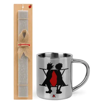 hunter x hunter, Easter Set, metallic thermal cup (300ml) & Easter aromatic flat candle (30cm) (GRAY)