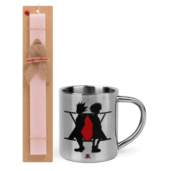 hunter x hunter, Easter Set, metallic thermal cup (300ml) & aromatic flat Easter candle (30cm) (PINK)